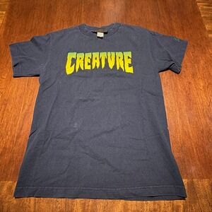 Vintage Creature Skateboards T-Shirt | Classic Logo | Navy Blue Green | NHS S